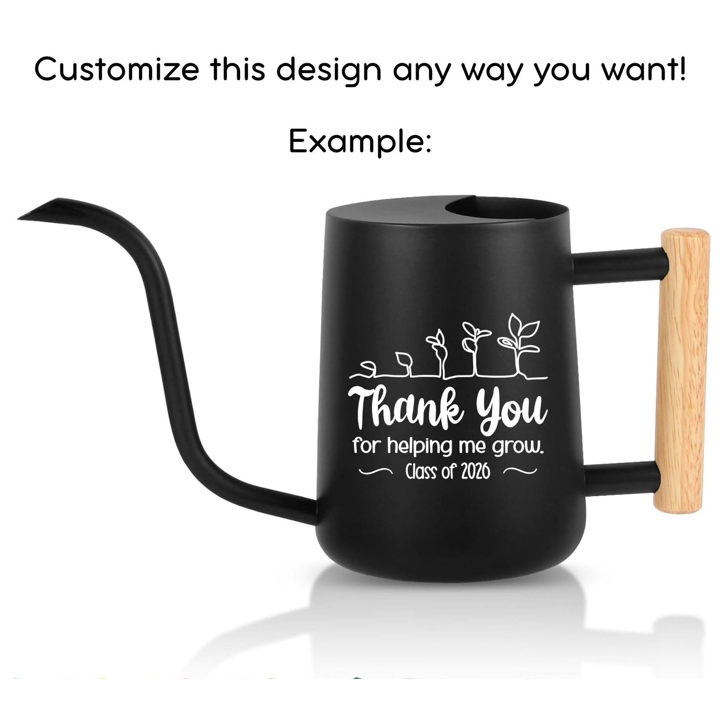 Personalized Metal Watering Can with Wood Handle - Thank You for Helping Me Grow