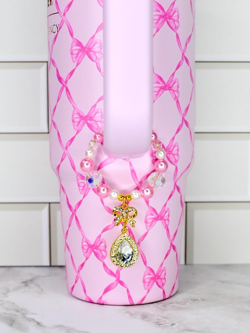 Pink Bow Tumbler Handle Bracelet