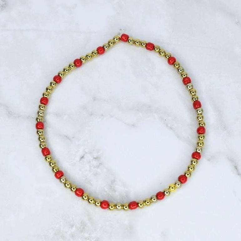 Cherry Charm Bracelet Collection with Red White and Gold Beads
