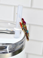 Cardinal Rhinestone Straw Charm - Colorful Bird Tumbler Jewelry