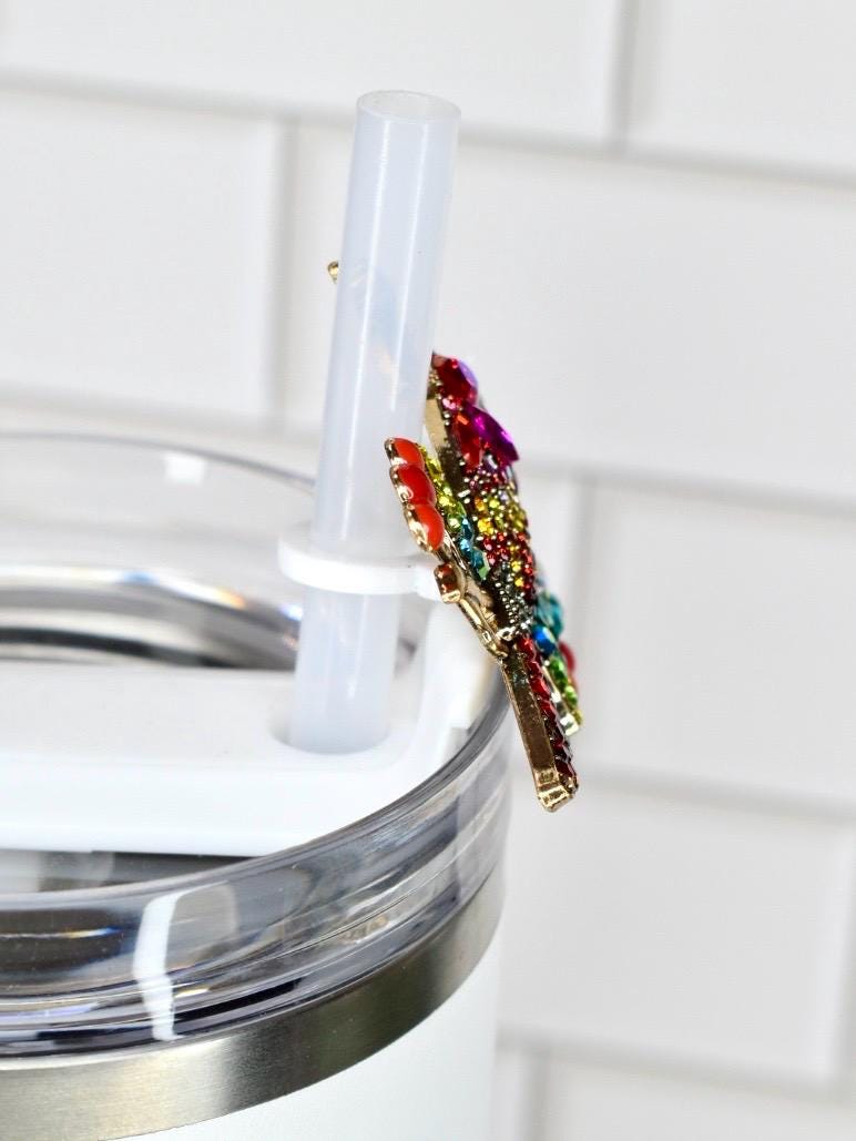 Cardinal Rhinestone Straw Charm - Colorful Bird Tumbler Jewelry