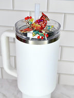 Cardinal Rhinestone Straw Charm - Colorful Bird Tumbler Jewelry