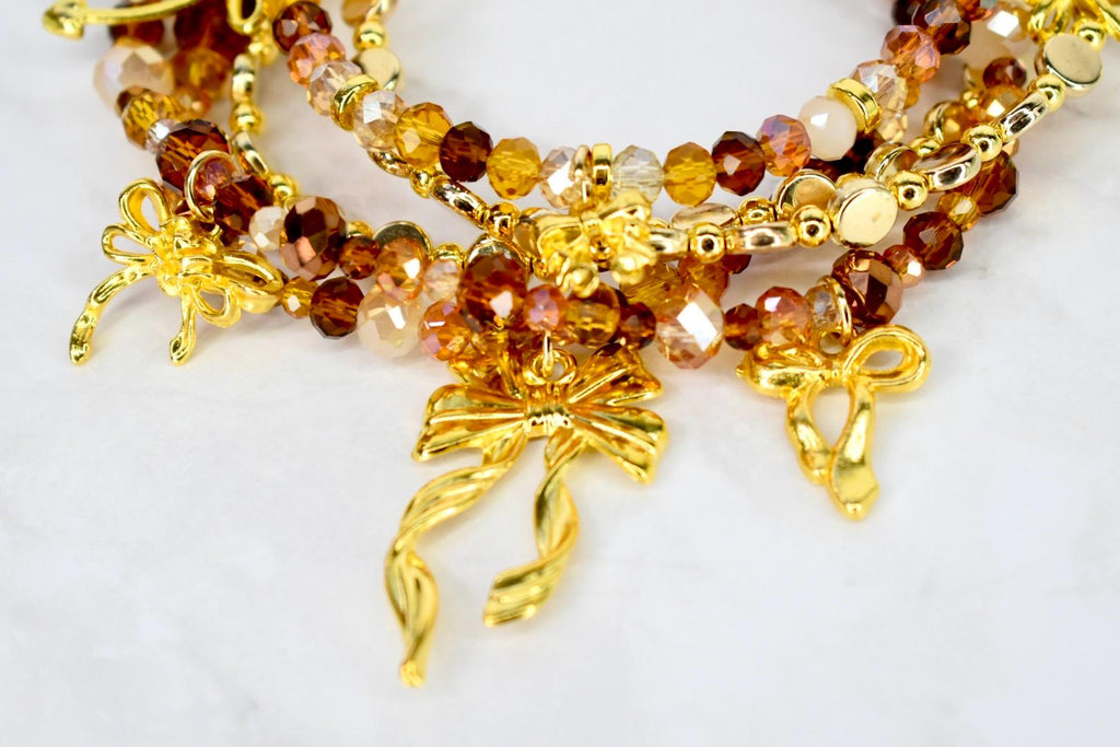 Chocolate Brown and Gold Bracelet Collection - Bow Charm Bracelets
