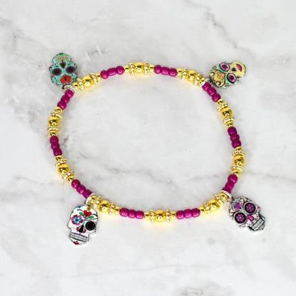 Day of the Dead Sugar Skull Bracelet Stack - 5 Piece Set