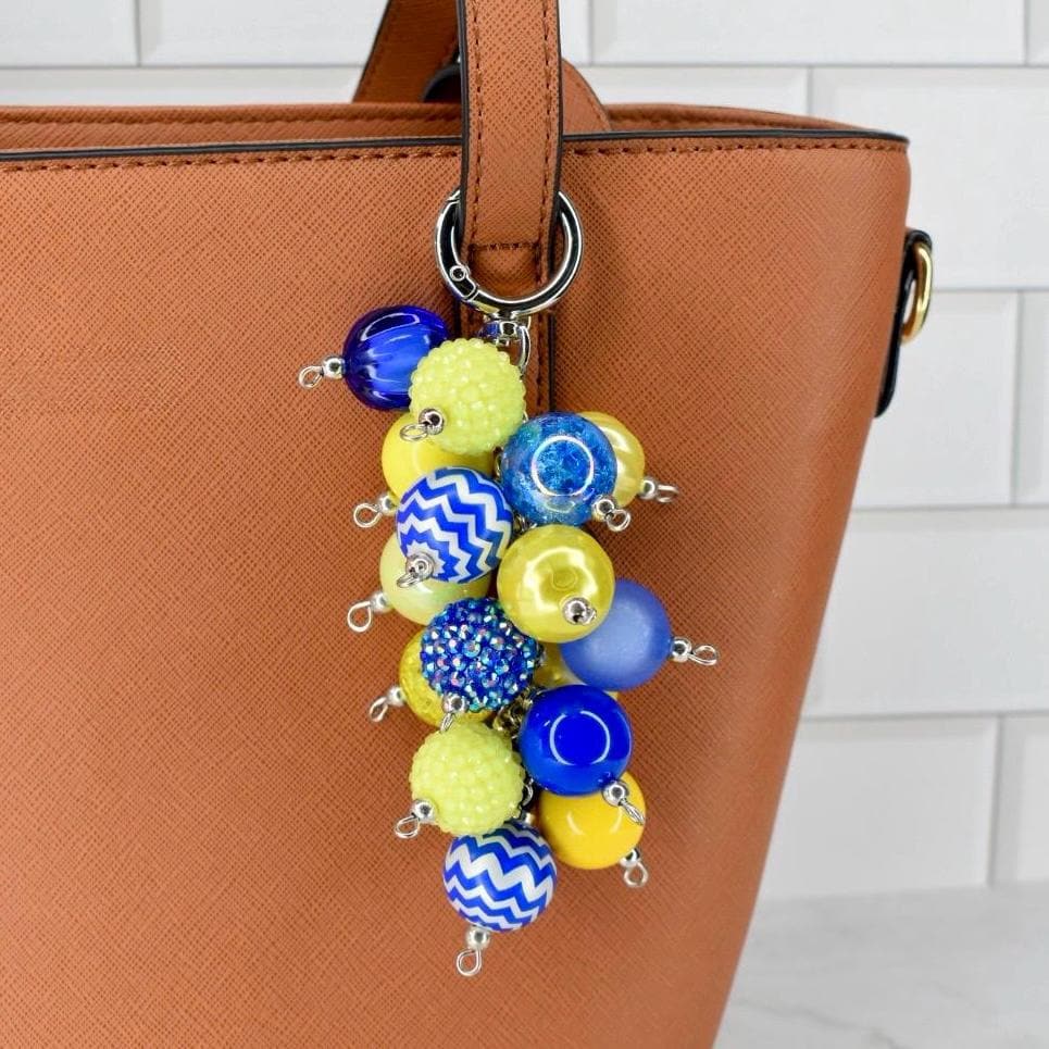 Blue and Yellow Beaded Bag Charm or Tumbler Straw Charm