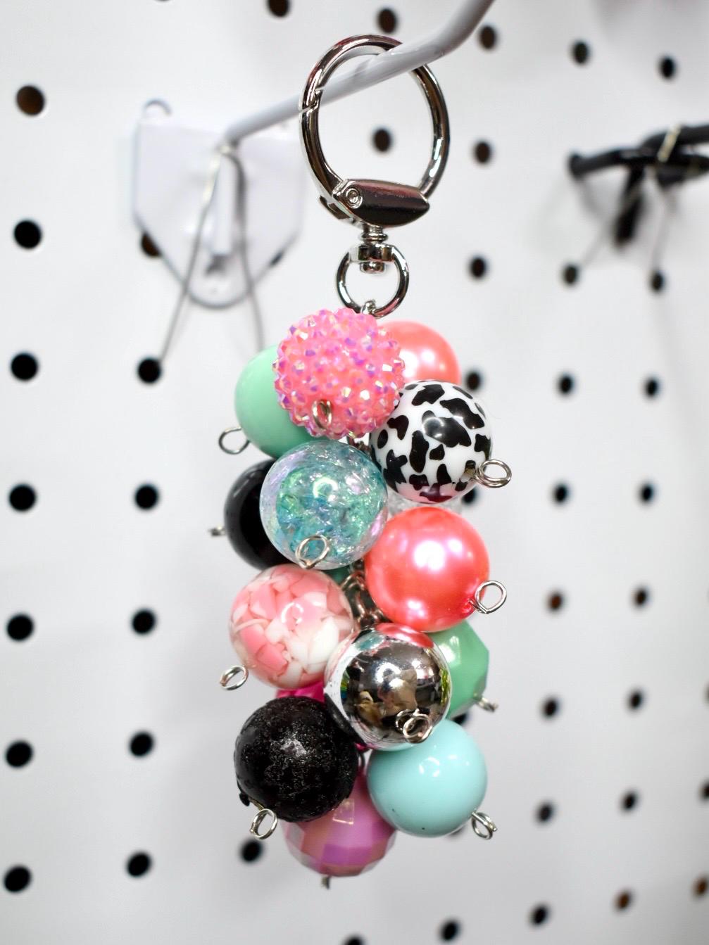 Pink and Blue Beaded Bag Charm or Tumbler Straw Charm