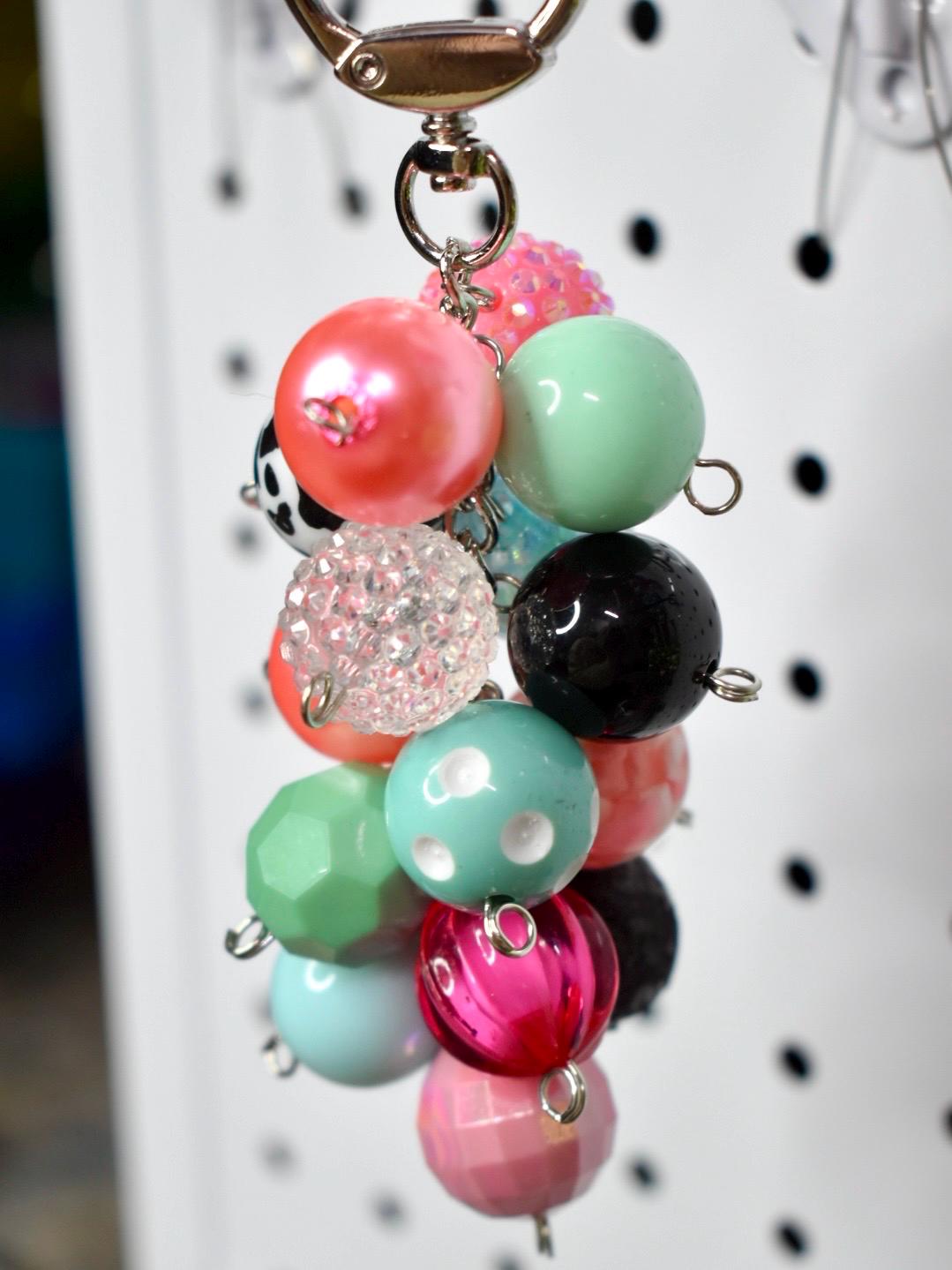 Pink and Blue Beaded Bag Charm or Tumbler Straw Charm