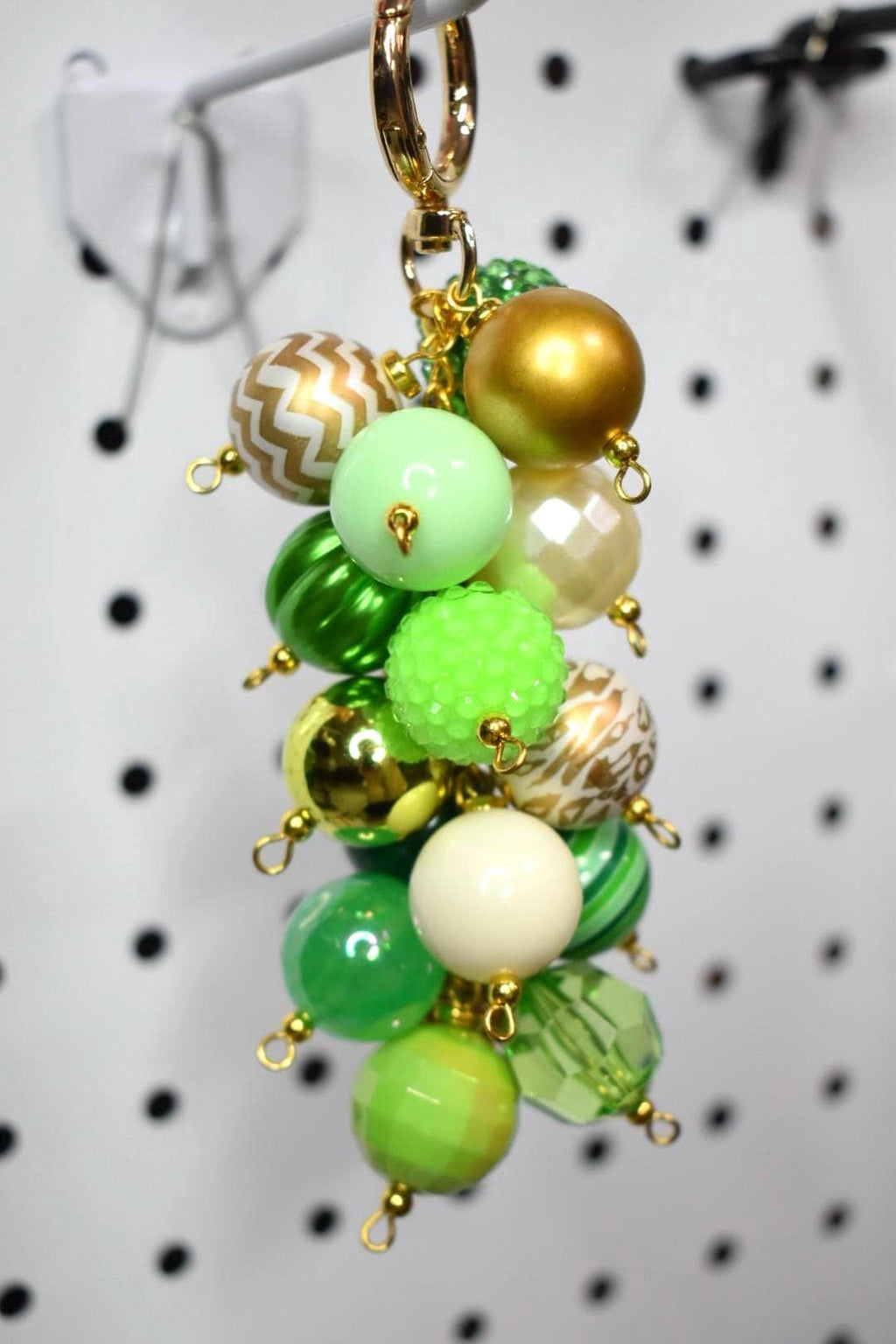 Green and Gold Beaded Bag Keychain or Tumbler Straw Charm