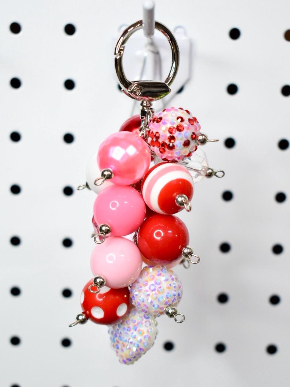 Pink and Red Heart Beaded Bag Charm or Tumbler Straw Charm – Valentine's Keychain