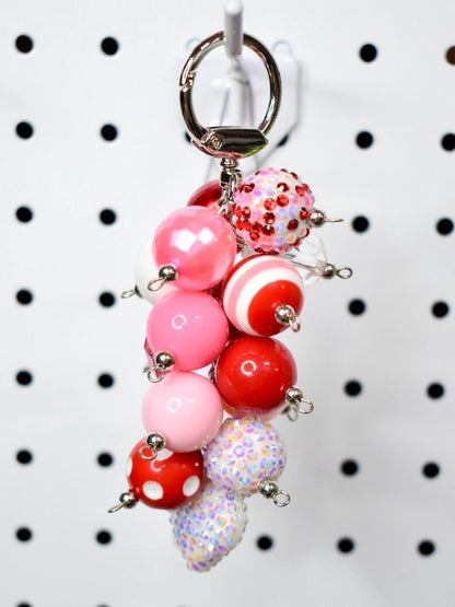 Pink and Red Heart Beaded Bag Charm or Tumbler Straw Charm – Valentine's Keychain
