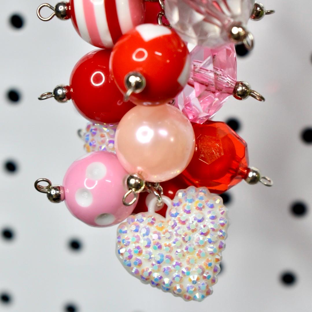 Pink and Red Heart Beaded Bag Charm or Tumbler Straw Charm – Valentine's Keychain