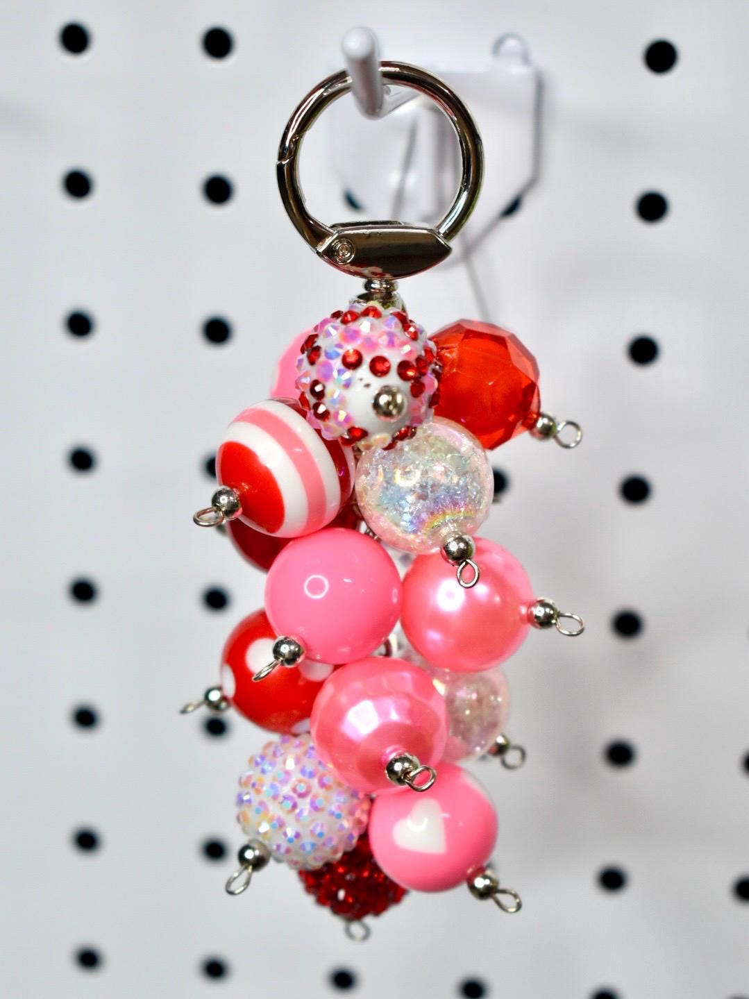 Pink and Red Heart Beaded Bag Charm or Tumbler Straw Charm – Valentine's Keychain
