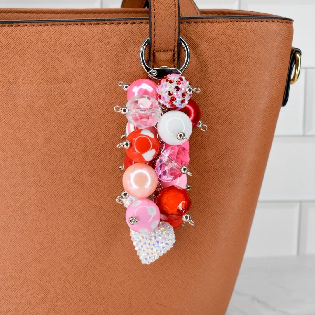 Pink and Red Heart Beaded Bag Charm or Tumbler Straw Charm – Valentine's Keychain