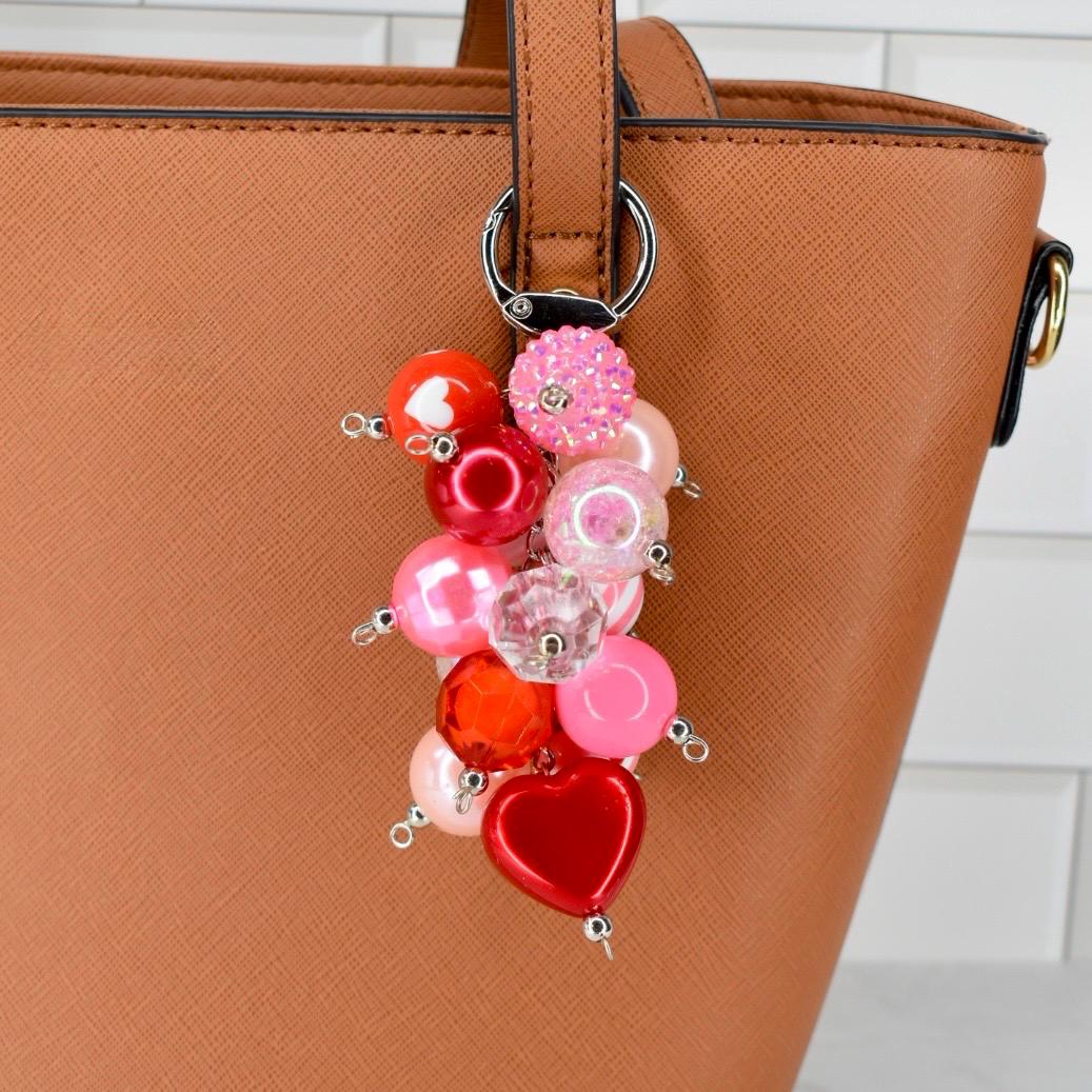 Pink and Red Heart Beaded Bag Charm or Tumbler Straw Charm – Valentine's Keychain
