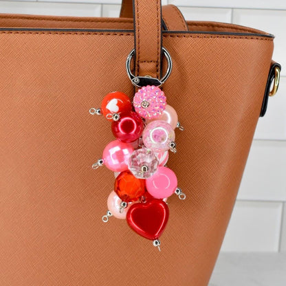 Pink and Red Heart Beaded Bag Charm or Tumbler Straw Charm – Valentine's Keychain