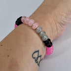 Glass Bead Stretch Bracelet with Pink, Black, and Gray Beads and Silver Spacers