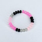 Glass Bead Stretch Bracelet with Pink, Black, and Gray Beads and Silver Spacers