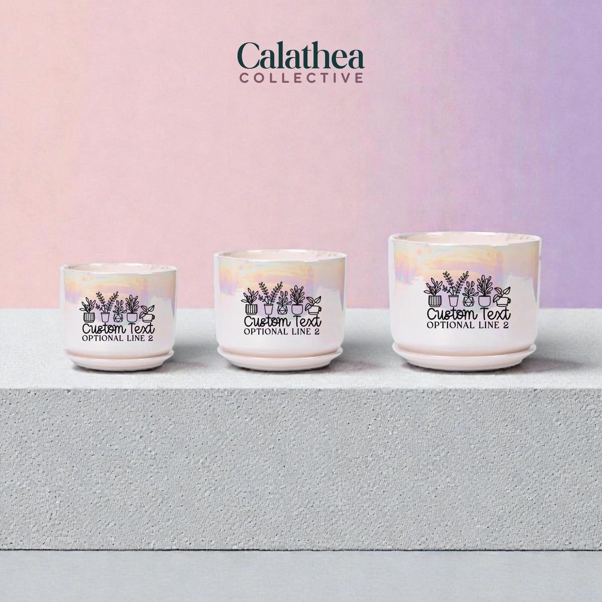 Custom Ceramic Planter Personalized Text Option Plant Pot Gift Iridescent Rainbow Finish Indoor Plant Container Drainage Hole Feature Healthy Root System Support Matching Saucer Included Water Collection Design Modern Home Decoration Unique