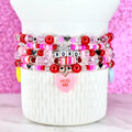 Beaded Bracelet Collection Valentine Heart Charm Set Stackable Jewelry Pieces XOXO Love Letters Pink Red Crystal Combination Romantic Accessory Gift Valentine Day Present Cute Candy Heart Design Fashion Statement Piece Trendy Arm Candy