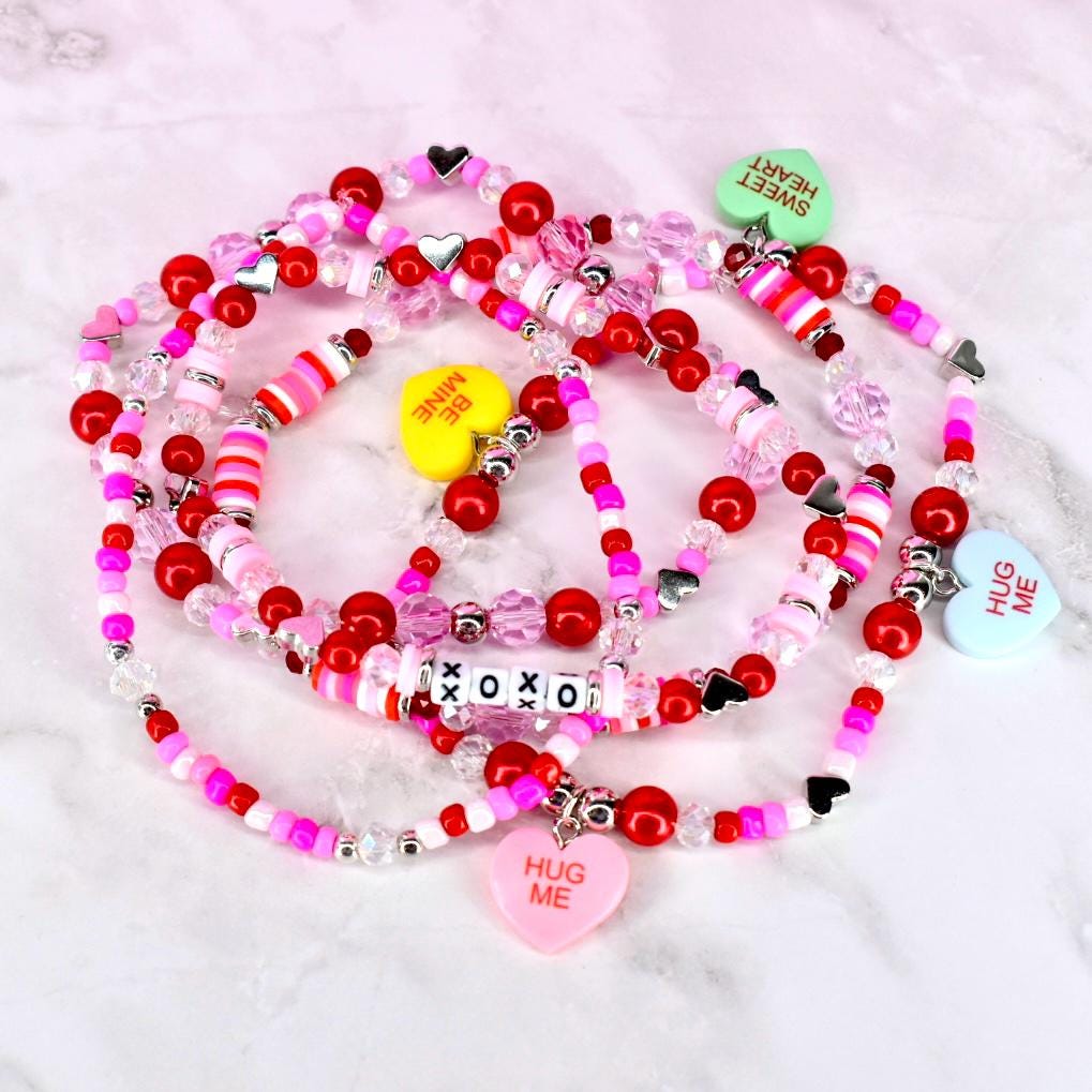 Red and Pink Bracelet Collection: Conversation Heart Charm Bracelets