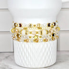Starlight Shimmer Bracelet Collection Celestial Wrist Accessory Set Crystal Design Elegant Gift Luxe Birthday Present Five Piece Bracelet Set Pearl Gold Accents Dainty Layered Look Everyday Elegance Special Occasion Sparkle Magical