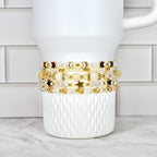Shimmer Bracelet Set Starlight Collection Celestial Design Crystal Wrist Accessory Glass Pearl Combination Gold Accent Details Five Piece Bracelet Set Dainty Layered Look Magical Sparkle Effect Elegant Birthday Gift Luxe Present Idea
