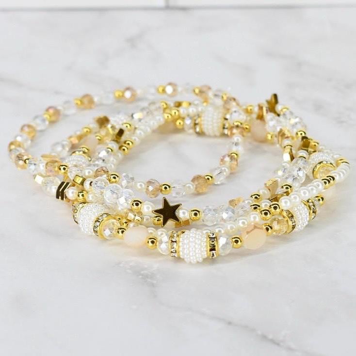Starlight Shimmer Bracelet Collection - Pearl and Gold Star Bracelets
