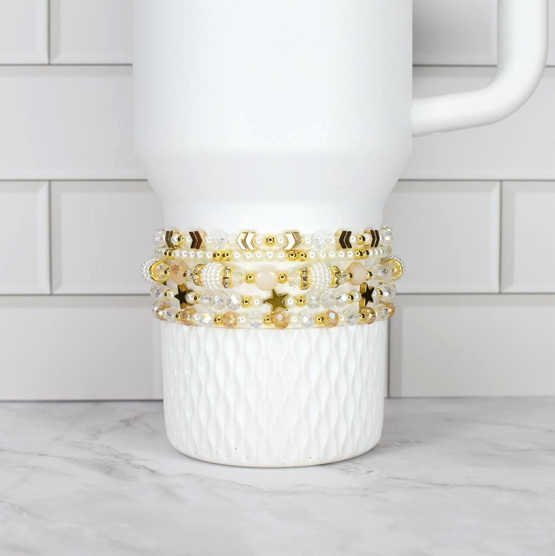 Starlight Shimmer Bracelet Collection - Pearl and Gold Star Bracelets