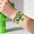 Tumbler Decoration Accessory Shamrock Beaded Design Irish Themed Embellishment Stanley Cup Charm Addition Holiday Festive Style Green Gold Accent Pieces Lucky Clover Pattern Celebration Accessory Handmade Quality Elastic Stretch Bracelet