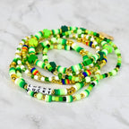 Festive Bracelet Collection Shamrock Beaded Design Irish Theme Jewelry Green Gold Color Combination Lucky Charm Accessory Stackable Wrist Wear Holiday Celebration Essential Tumbler Decoration Option Handmade Quality Piece Stretch Band