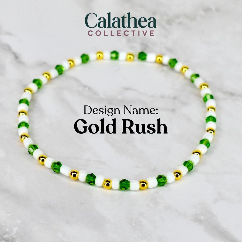 St. Patrick's Day Bracelet Collection: Green and Gold Beaded Bracelets with Shamrock Bead Accents