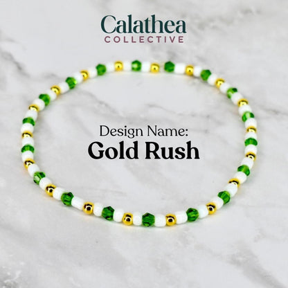 St. Patrick's Day Bracelet Collection: Green and Gold Beaded Bracelets with Shamrock Bead Accents