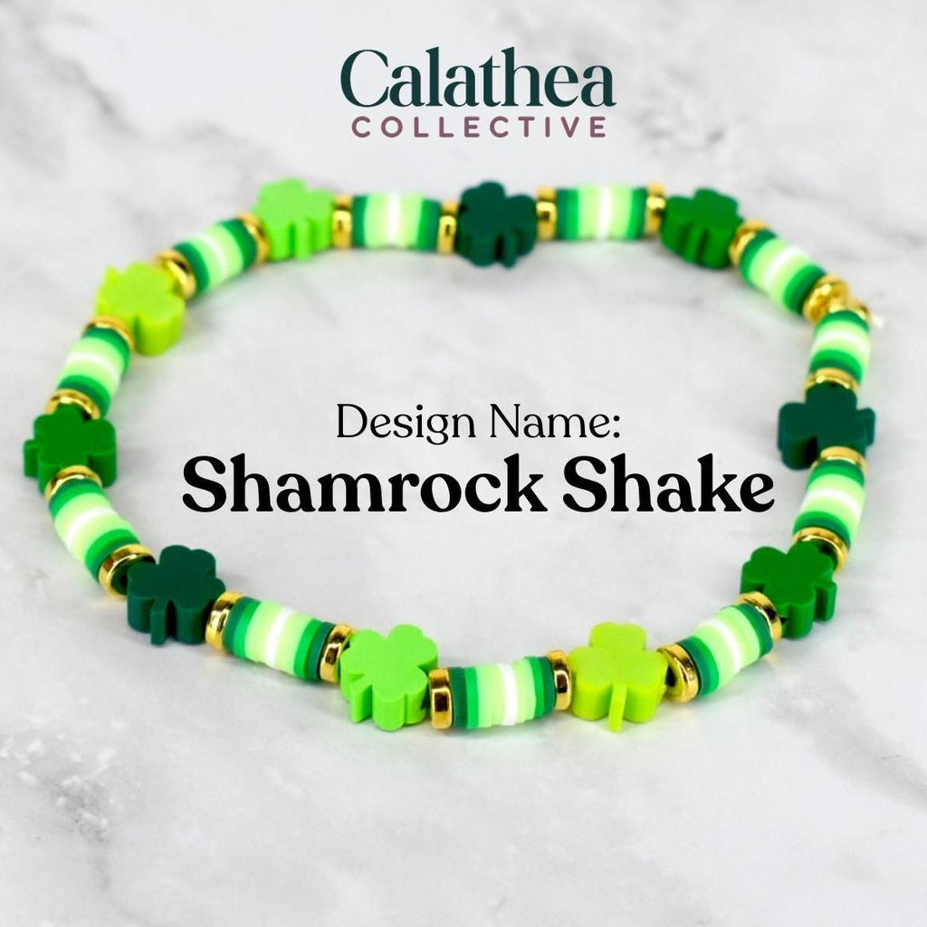 St. Patrick's Day Bracelet Collection: Green and Gold Beaded Bracelets with Shamrock Bead Accents