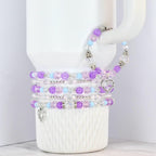 Heart Charm Beaded Bracelet Set – Purple, Pink & Blue Valentine's Day Jewelry