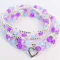 Heart Charm Beaded Bracelet Set – Purple, Pink & Blue Valentine's Day Jewelry