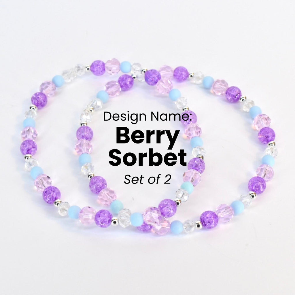 Heart Charm Beaded Bracelet Set – Purple, Pink & Blue Valentine's Day Jewelry