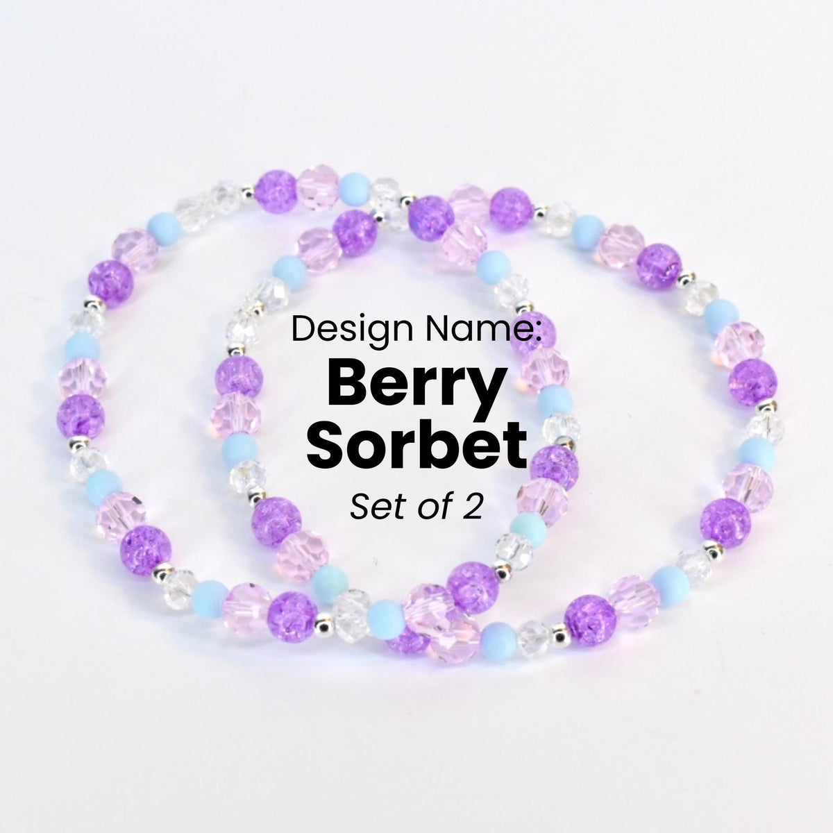 Heart Charm Beaded Bracelet Set – Purple, Pink & Blue Valentine's Day Jewelry