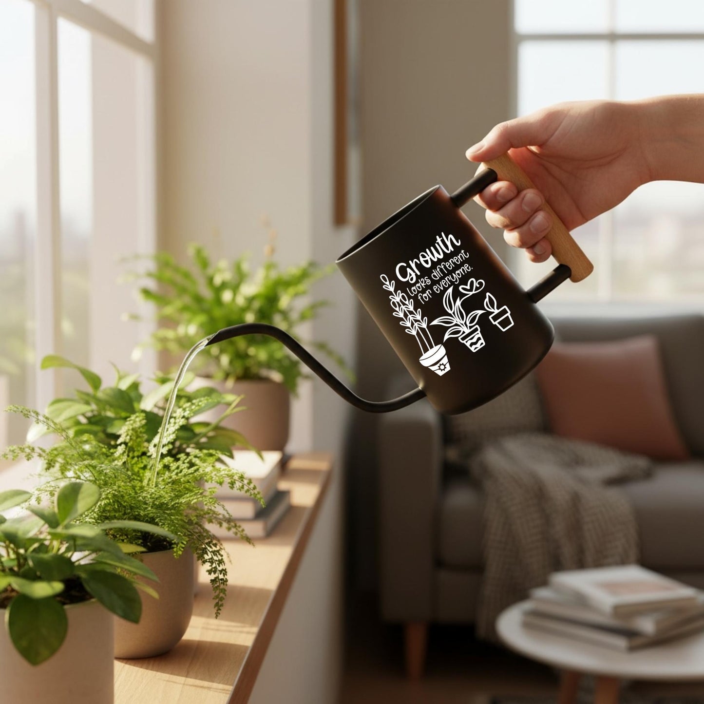 Personalized Watering Can with Wood Handle: Growth Looks Different for Everyone