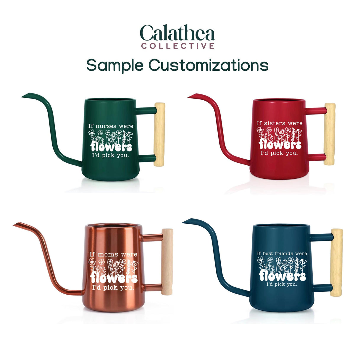 Personalized Watering Can with Flower Design and Customizable Name or Word