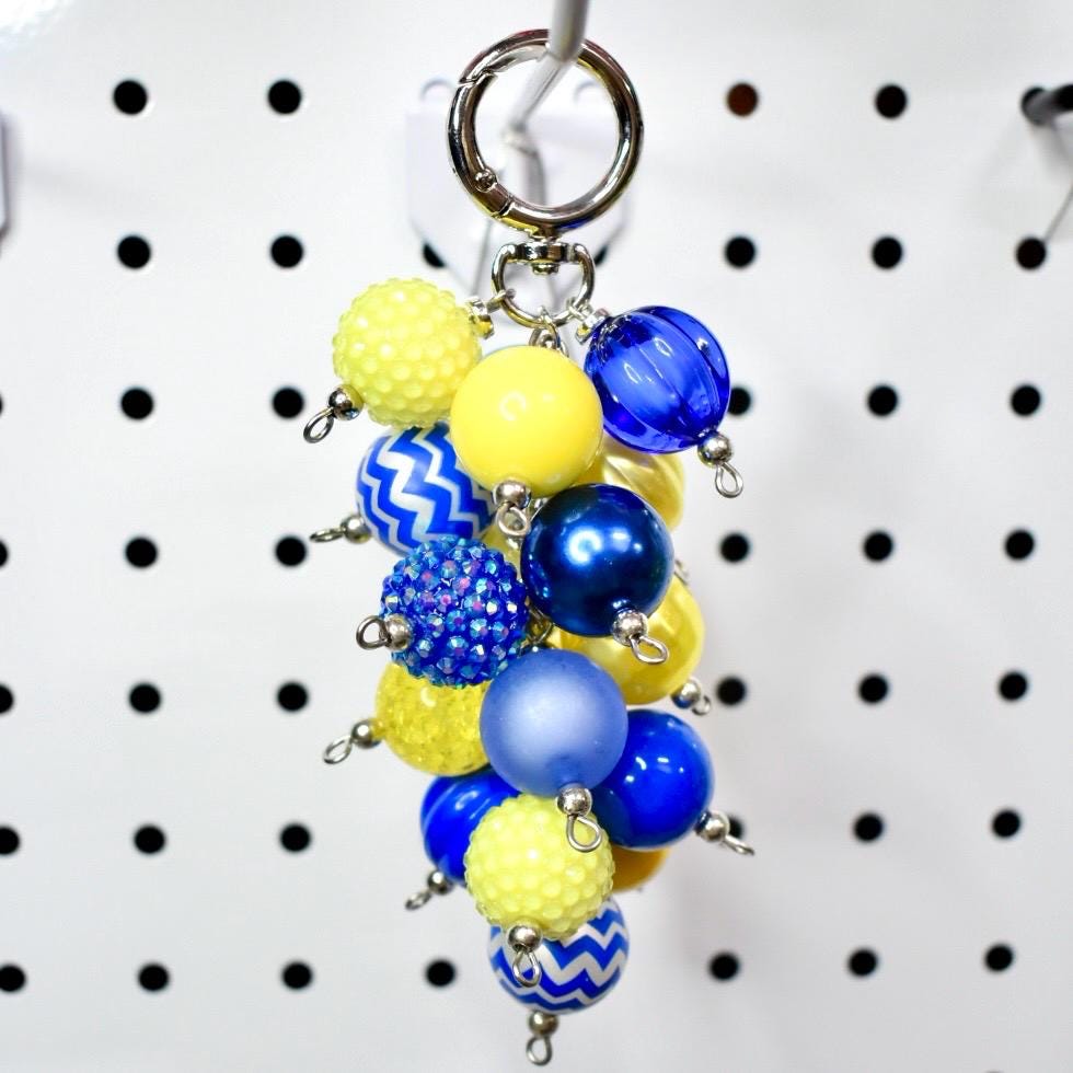 Blue and Yellow Beaded Bag Charm or Tumbler Straw Charm