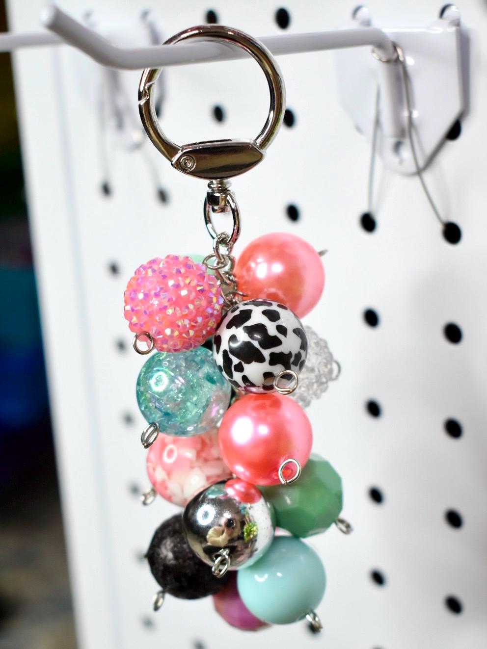 Pink and Blue Beaded Bag Charm or Tumbler Straw Charm