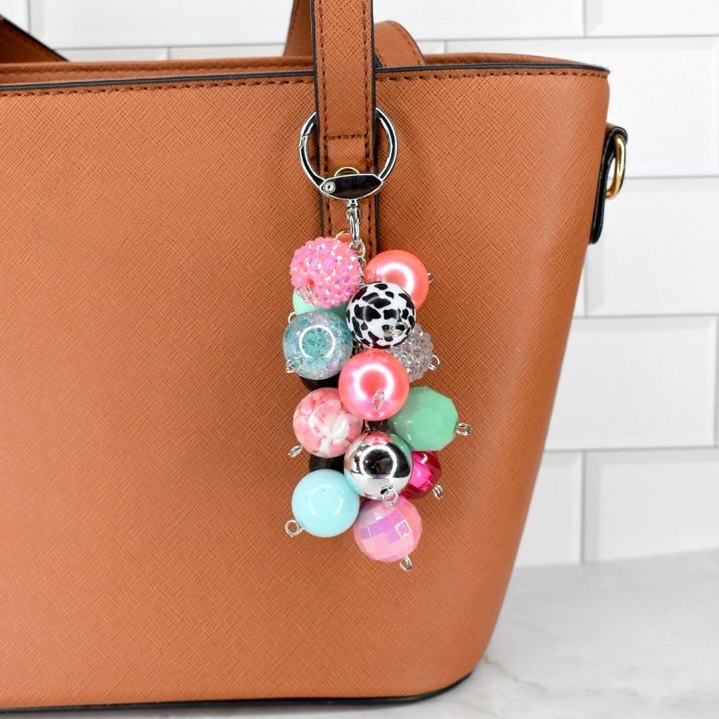 Pink and Blue Beaded Bag Charm or Tumbler Straw Charm