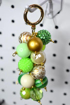 Green and Gold Beaded Bag Keychain or Tumbler Straw Charm