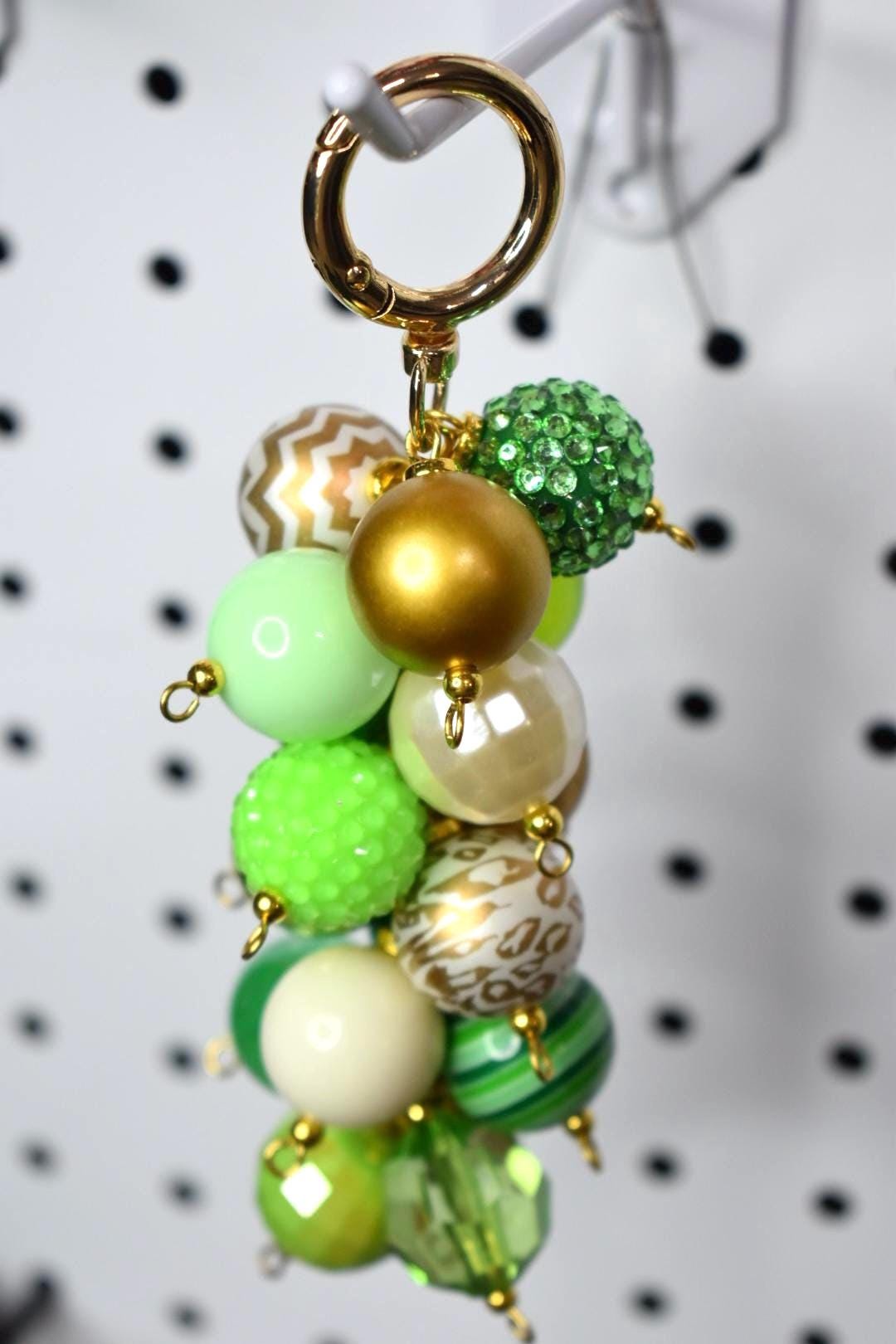Green and Gold Beaded Bag Keychain or Tumbler Straw Charm