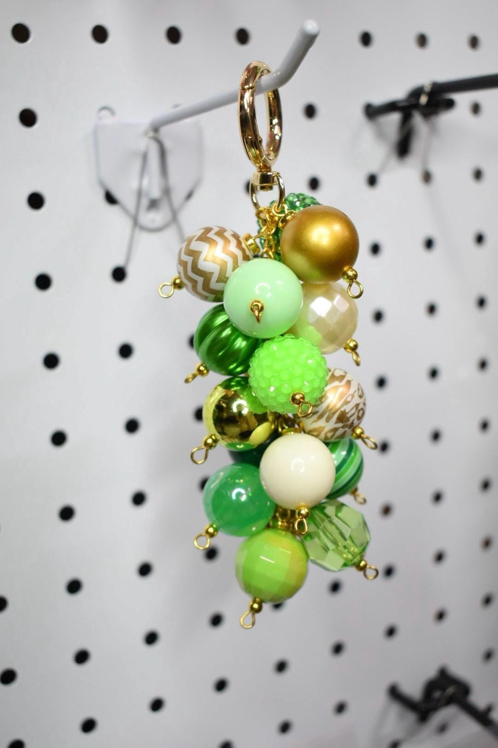 Green and Gold Beaded Bag Keychain or Tumbler Straw Charm