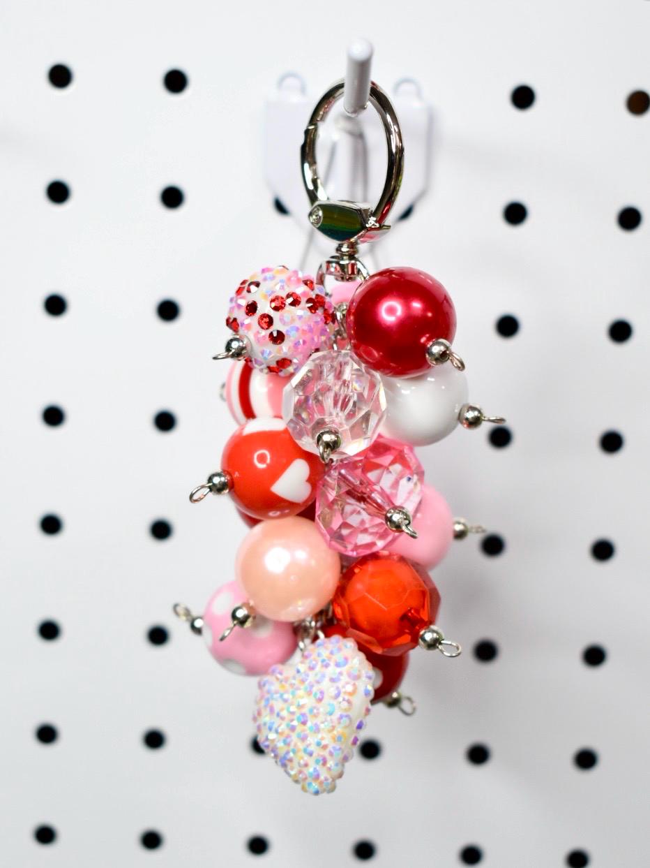 Pink and Red Heart Beaded Bag Charm or Tumbler Straw Charm – Valentine's Keychain