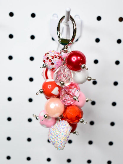 Pink and Red Heart Beaded Bag Charm or Tumbler Straw Charm – Valentine's Keychain