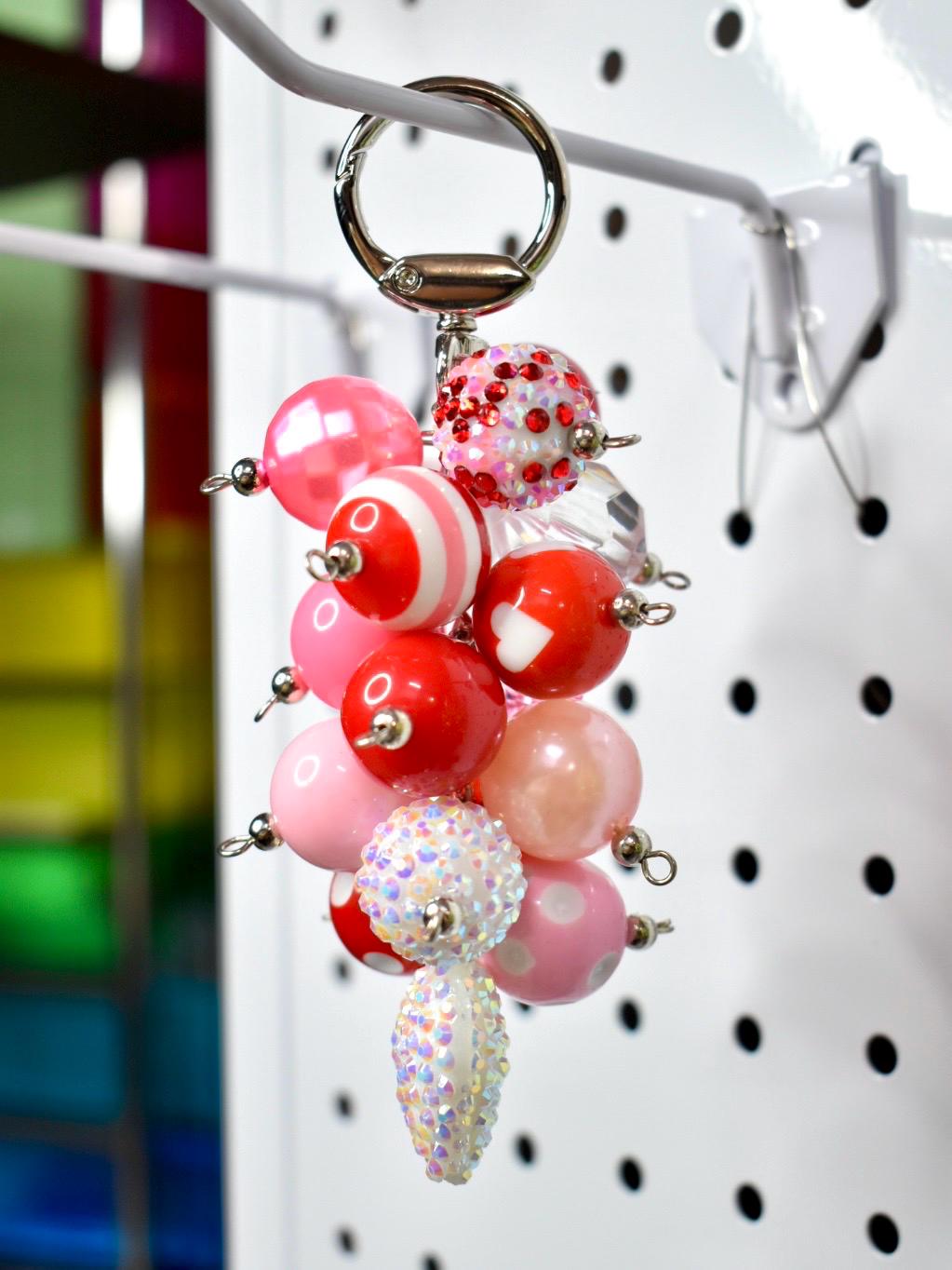 Pink and Red Heart Beaded Bag Charm or Tumbler Straw Charm – Valentine's Keychain
