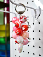 Pink and Red Heart Beaded Bag Charm or Tumbler Straw Charm – Valentine's Keychain