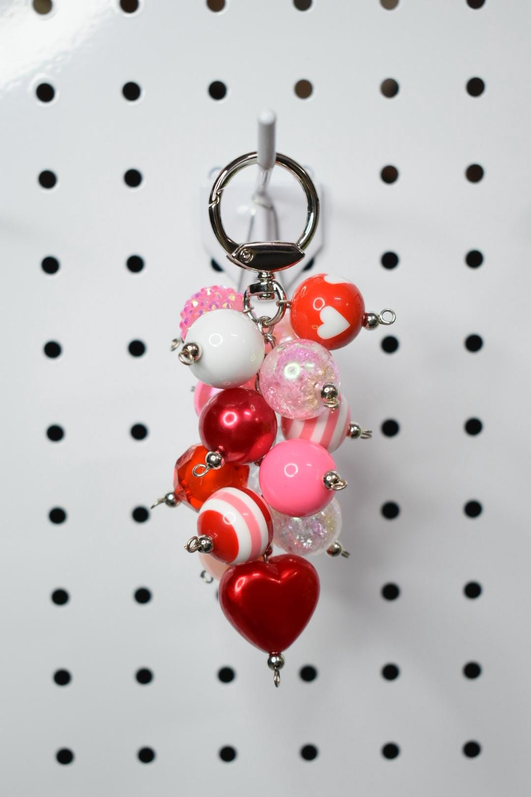 Pink and Red Heart Beaded Bag Charm or Tumbler Straw Charm – Valentine's Keychain